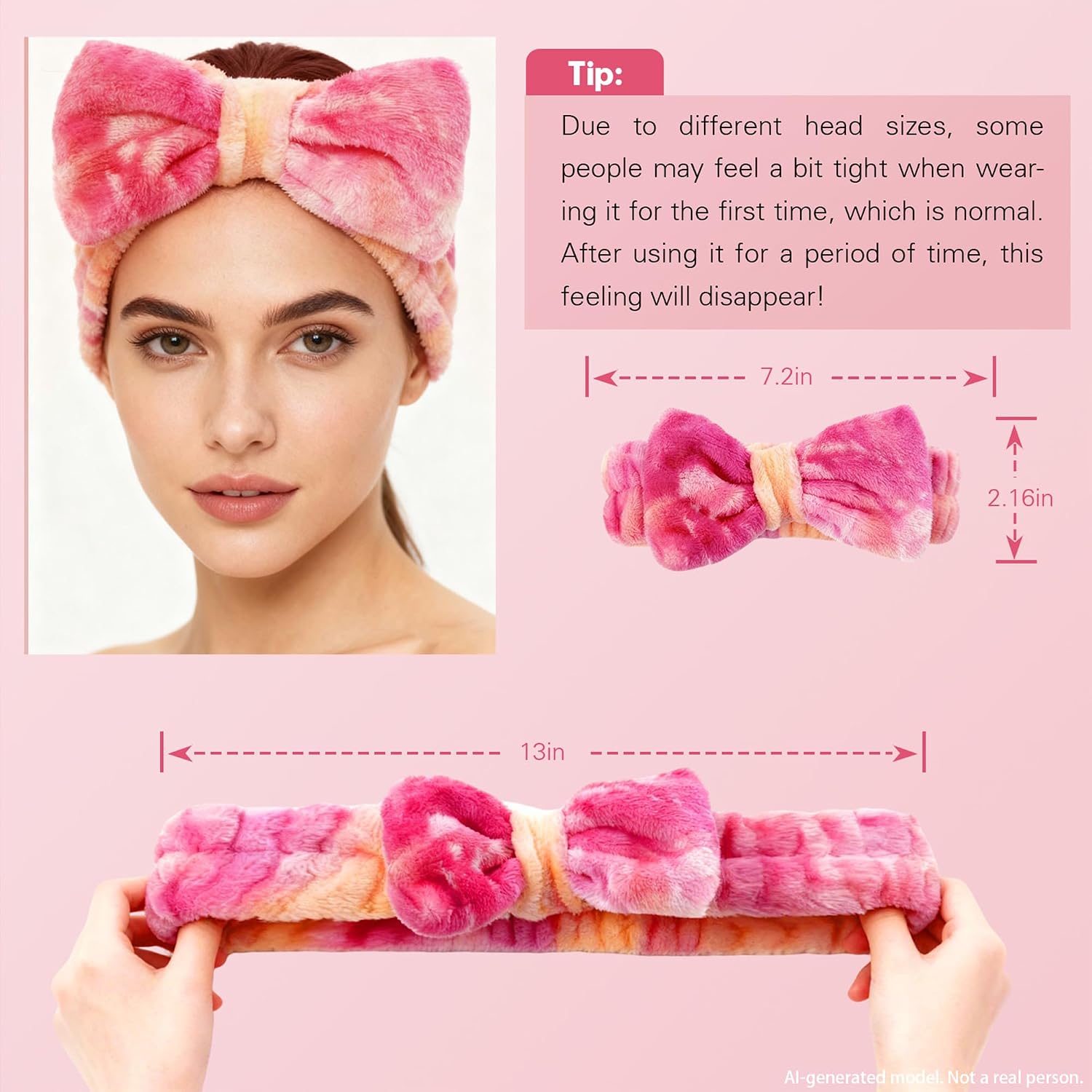 6 Pcs Spa Headbands for Washing Face | Skincare Headband with Removable Bow, Furry Face wash Headbands, Makeup Headbands for Women, Teen, Girls