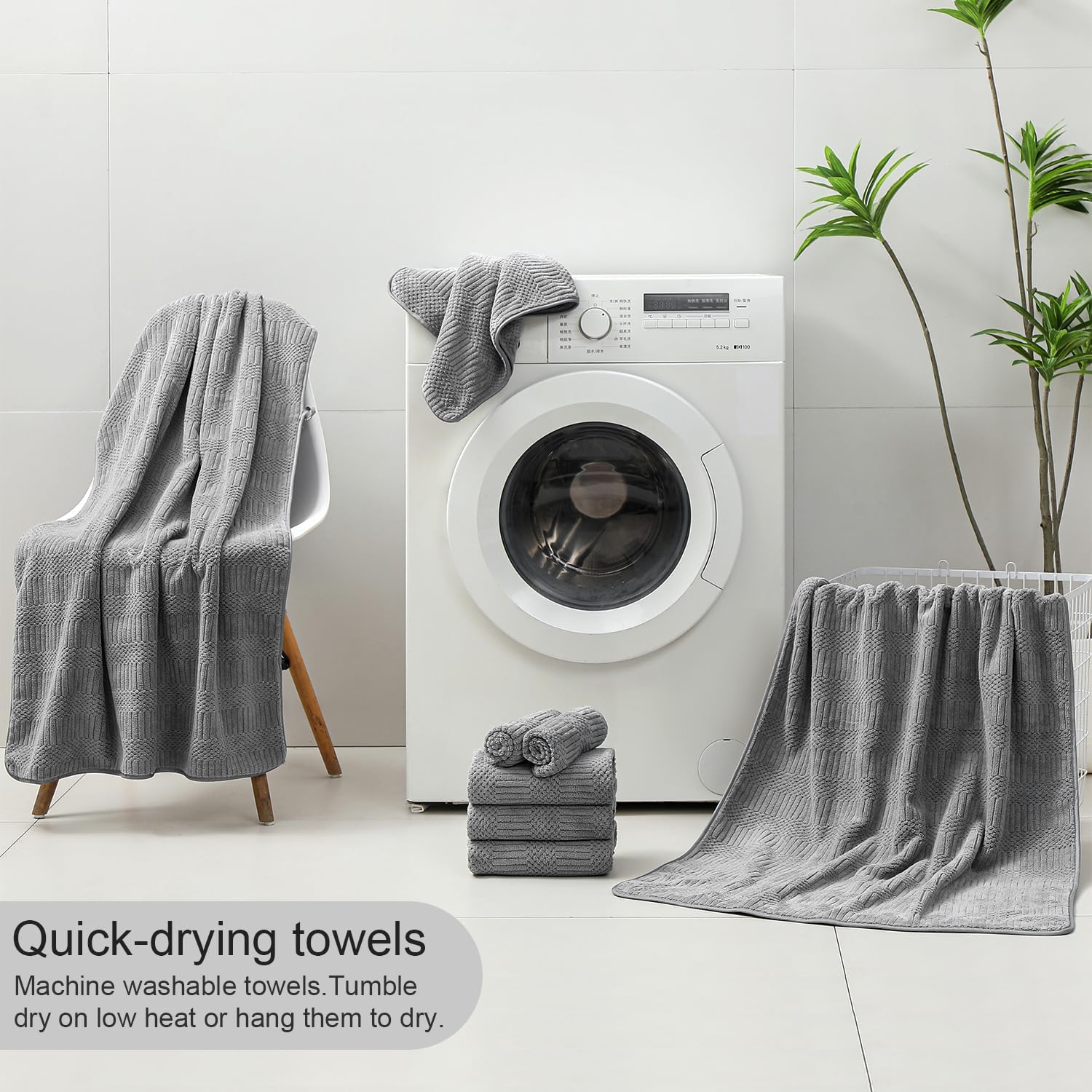 8 Piece Bath Towel Set-2 Oversized Bath Sheets(35"x70"),2 Hand Towels,4 Washcloths-Extra Large Microfiber Towel Sets,Less Lint Highly Absorbent & Quick Dry Bath Towels for Bathroom Gym Pool, Grey