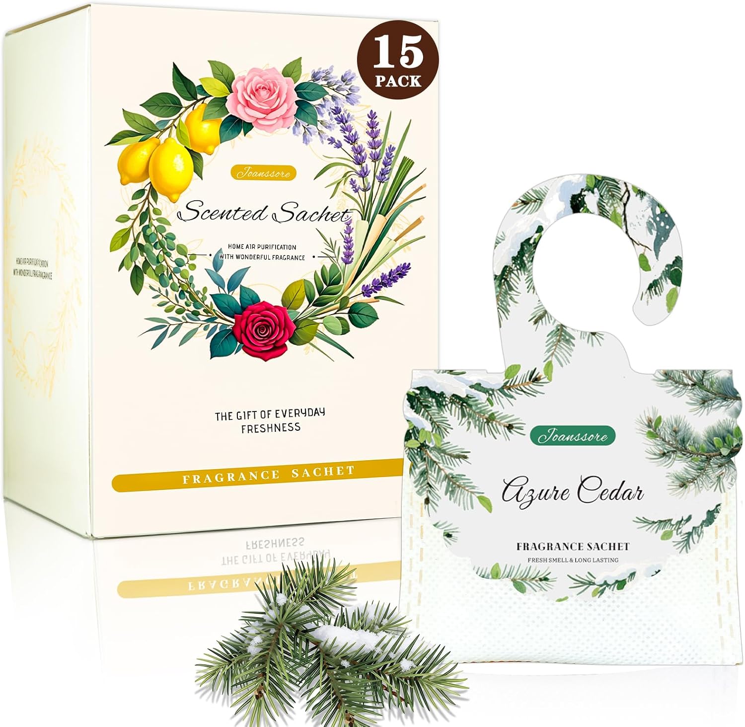 15 Packs Scented Sachets Bag for Drawers and Closets, Home Fragrance Sachet, Long-Lasting Hanging Closet Deodorizer Smell Goods for House (Azure Cedar)