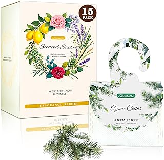 15 Packs Scented Sachets Bag for Drawers and Closets, Home Fragrance Sachet, Long-Lasting Hanging Closet Deodorizer Smell Goods for House (Azure Cedar)