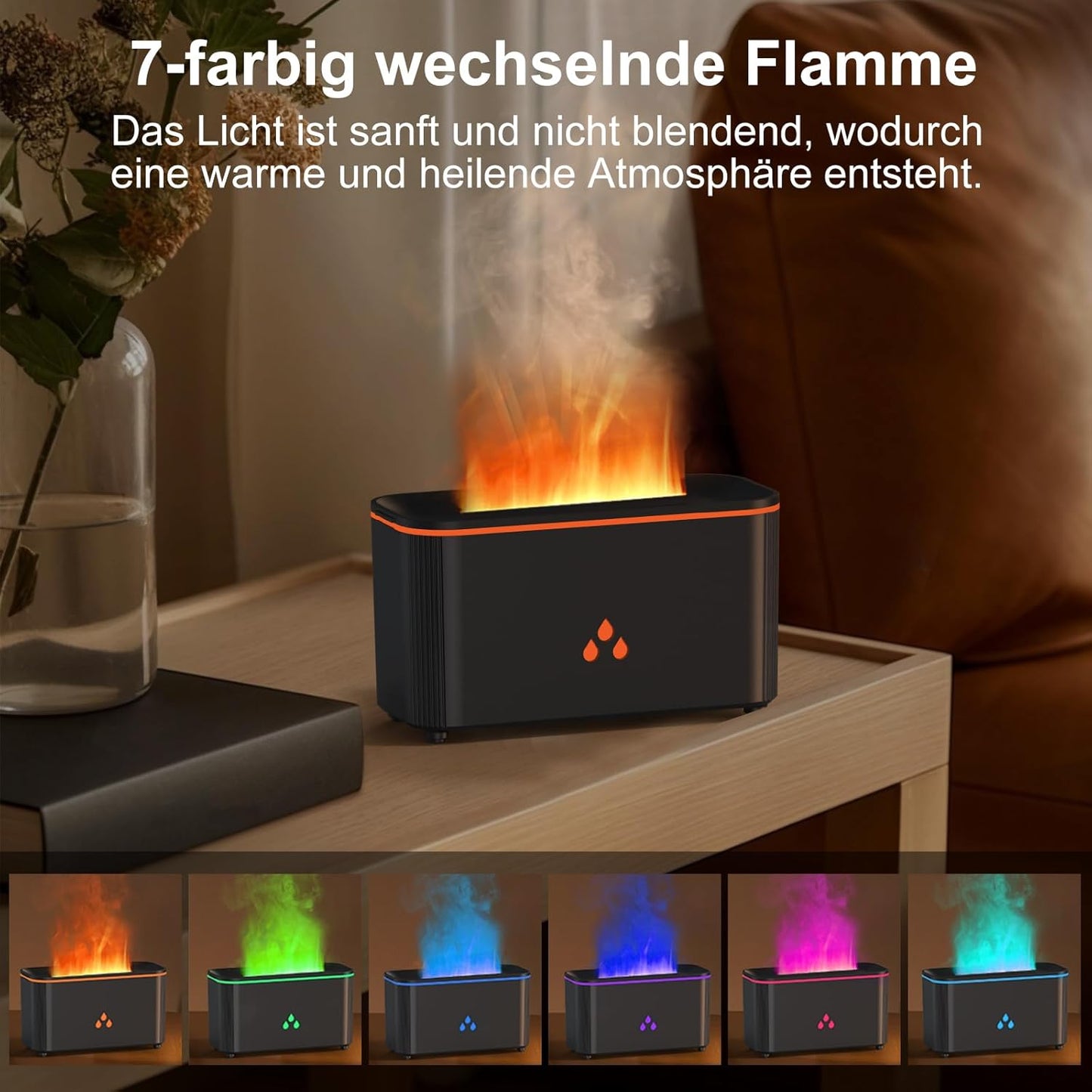 Mini Colorful Flame Essential Oils Diffuser, 160ml Ultrasonic Aroma Diffusers with Cool Mist Aromatherapy Humidifier, 7 Colorful Light, Whisper-Quiet, Auto-Off, 8Hours for Home, Office, Bedroom