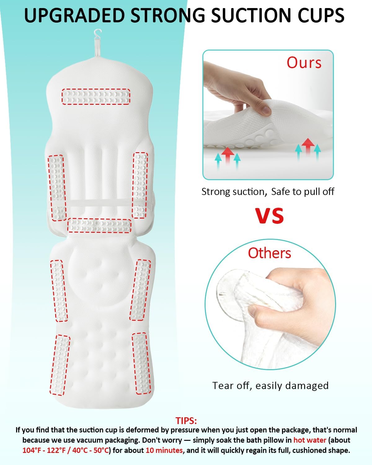Full Body Bath Pillow for Bathtub, 5D Thick Tub Pillow for Bathtub with Movable Head, Neck & Lumbar Support, Laundry Bag & Hook, Bathtub Pillow for Post-Yoga Spa, Deep Relaxation(White, 51"*15")