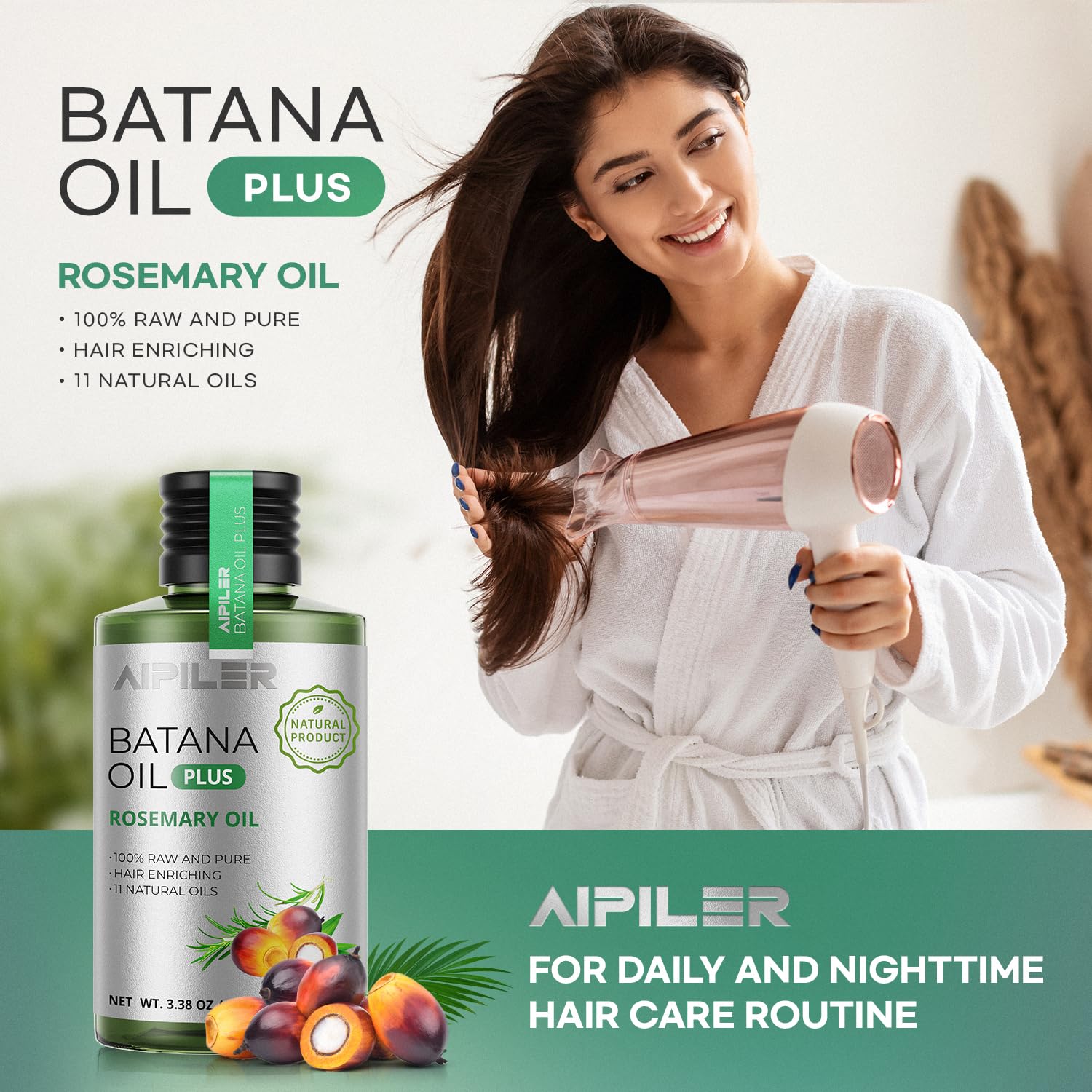 AIPILER Batana Oil for Hair Strenthening: Dr Sebi 100% Pure and Raw Honduras Hair Treatment Oil - Pre or Post Shower Hair care for Curly/Coily/Wavy Hair 3.38 fl oz(Rosemary)