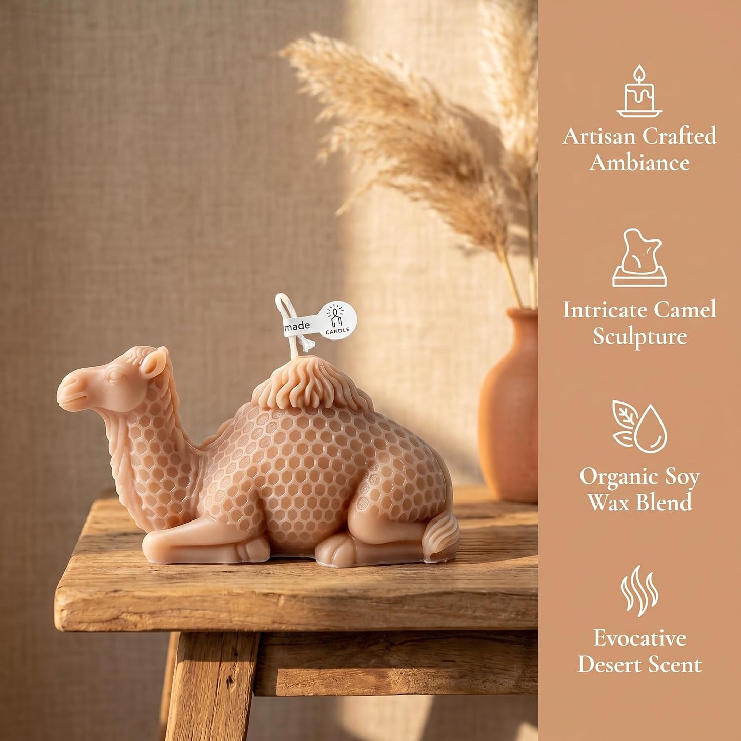 Camel Shaped Scented Candle,Arabian Style Animal Figure Design,Soy Wax Sandalwood Essential Oil Aroma Decorative Candle for Living Room,Religious Gift,Meditation