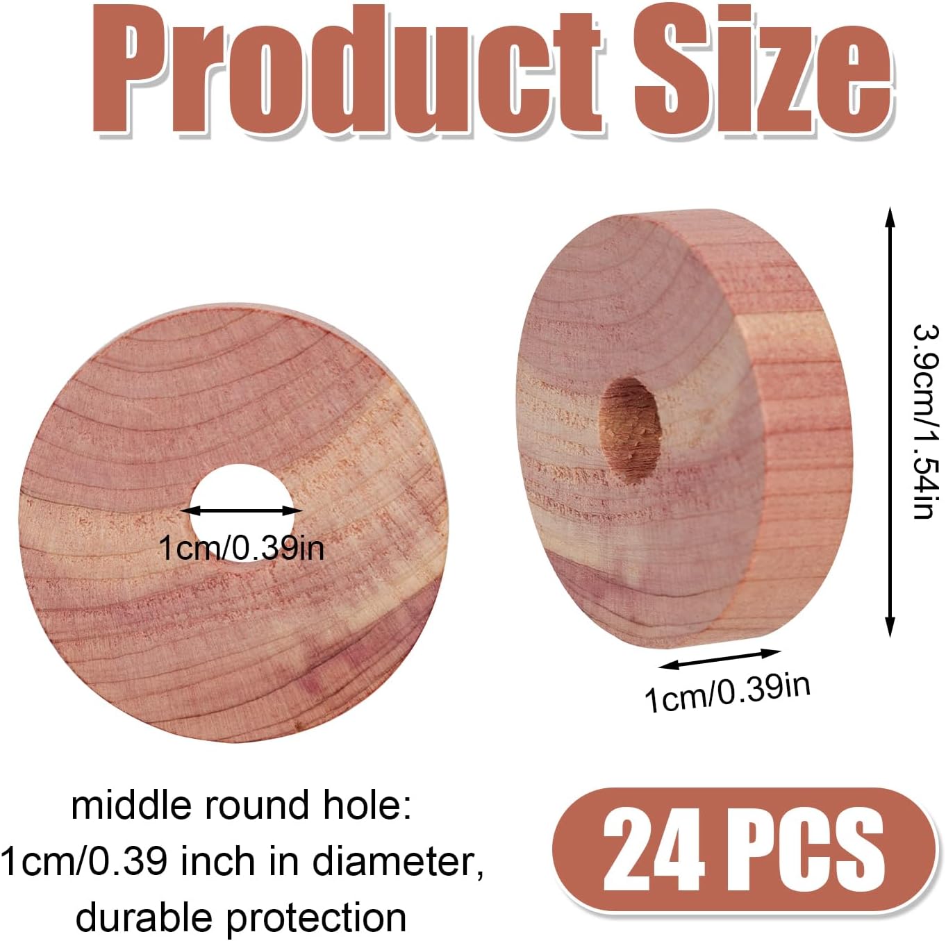 24pcs Cedar Blocks, Wooden Cedar Discs for Clothes Storage, Natural Wood Cedar Rings Aromatic Cedar Chip Accessories for House Closets Drawers