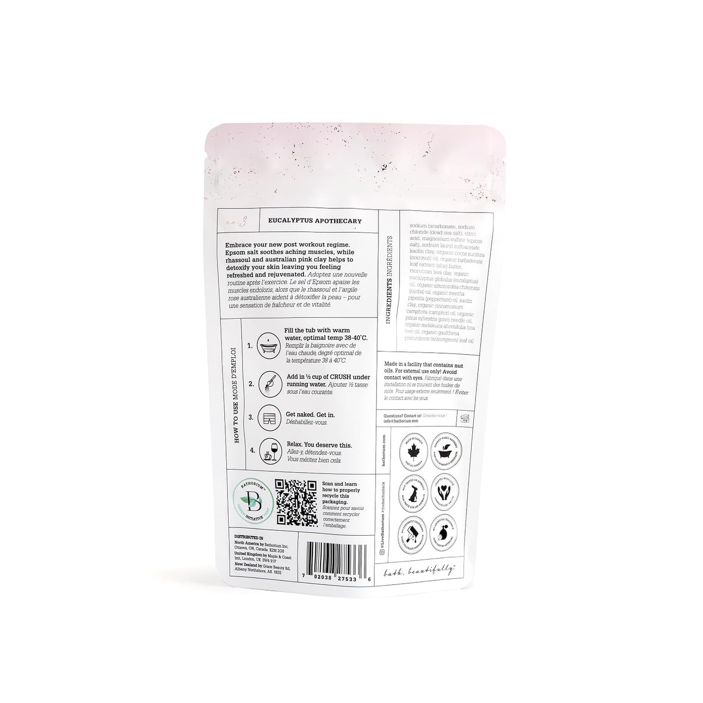 Bathorium Eucalyptus Apothecary Crush, Muscle Recovery Bath Soak, Eucalyptus & Tea Tree Oils, Post-Workout, Sinus Relief, pH-Balanced, 5+ Baths, 21 oz