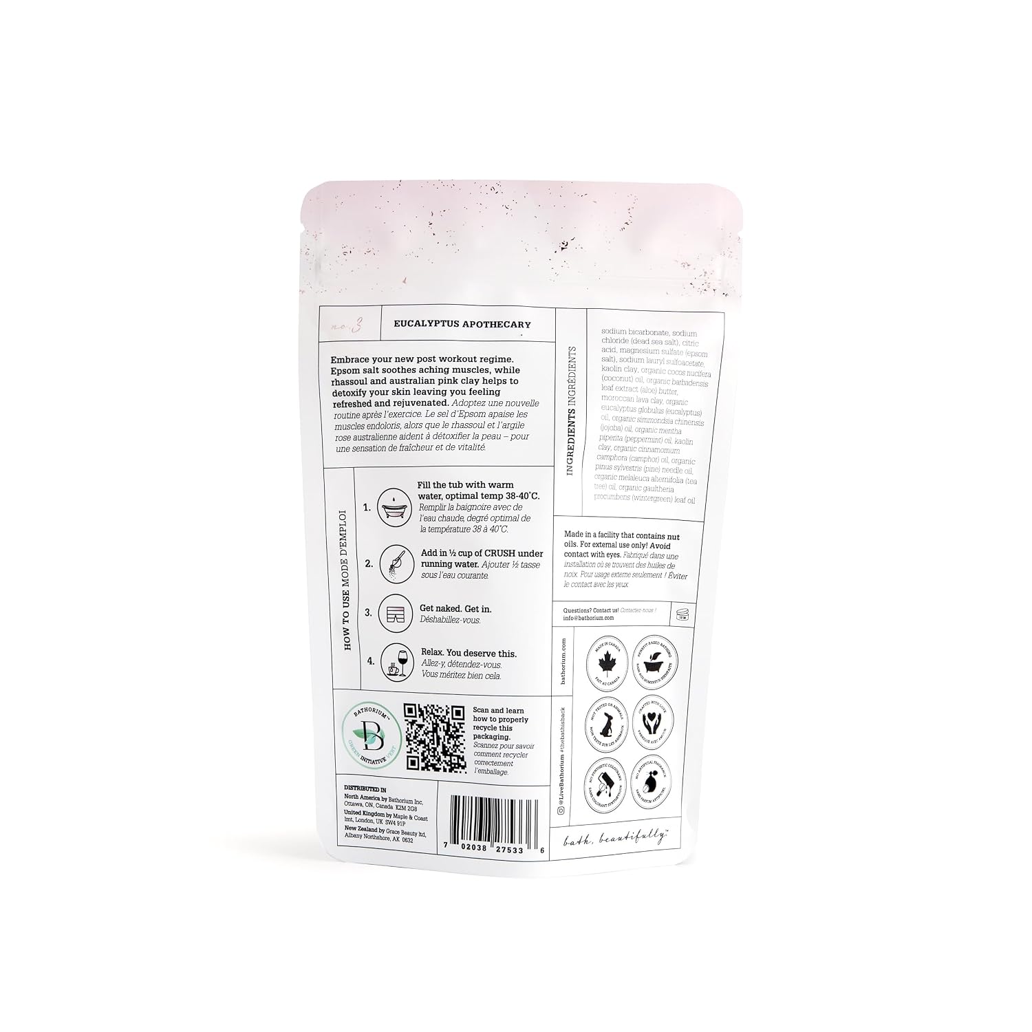 Bathorium Eucalyptus Apothecary Crush, Muscle Recovery Bath Soak, Eucalyptus & Tea Tree Oils, Post-Workout, Sinus Relief, pH-Balanced, 5+ Baths, 21 oz