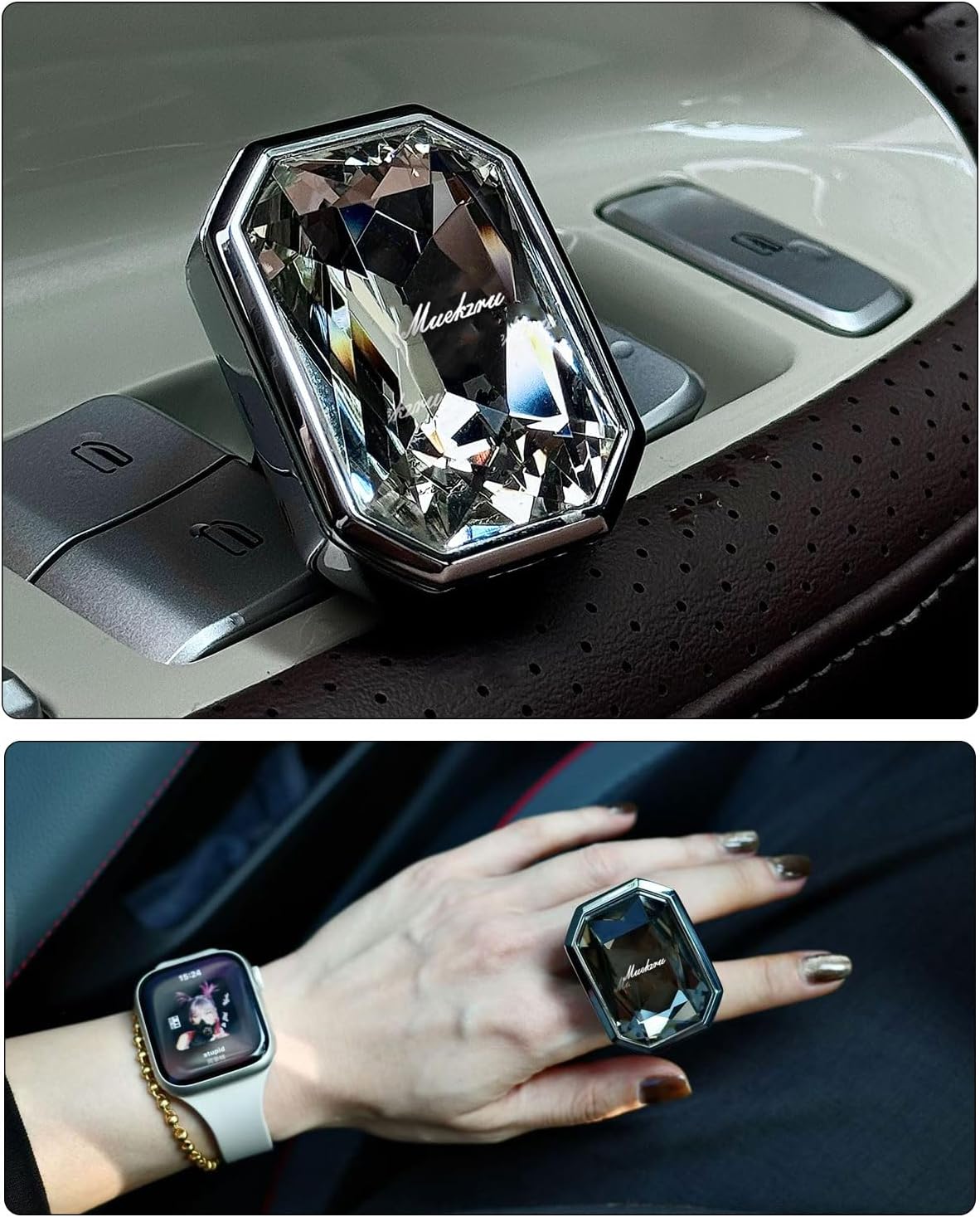 muekzru Car Air Freshener Diffuser,Essential Oil Diffusers Vent Clip,Advanced Crystal Automotive Parts，Contains 2 odorless container pieces,Metal and Crystal Design，First choice for gifts