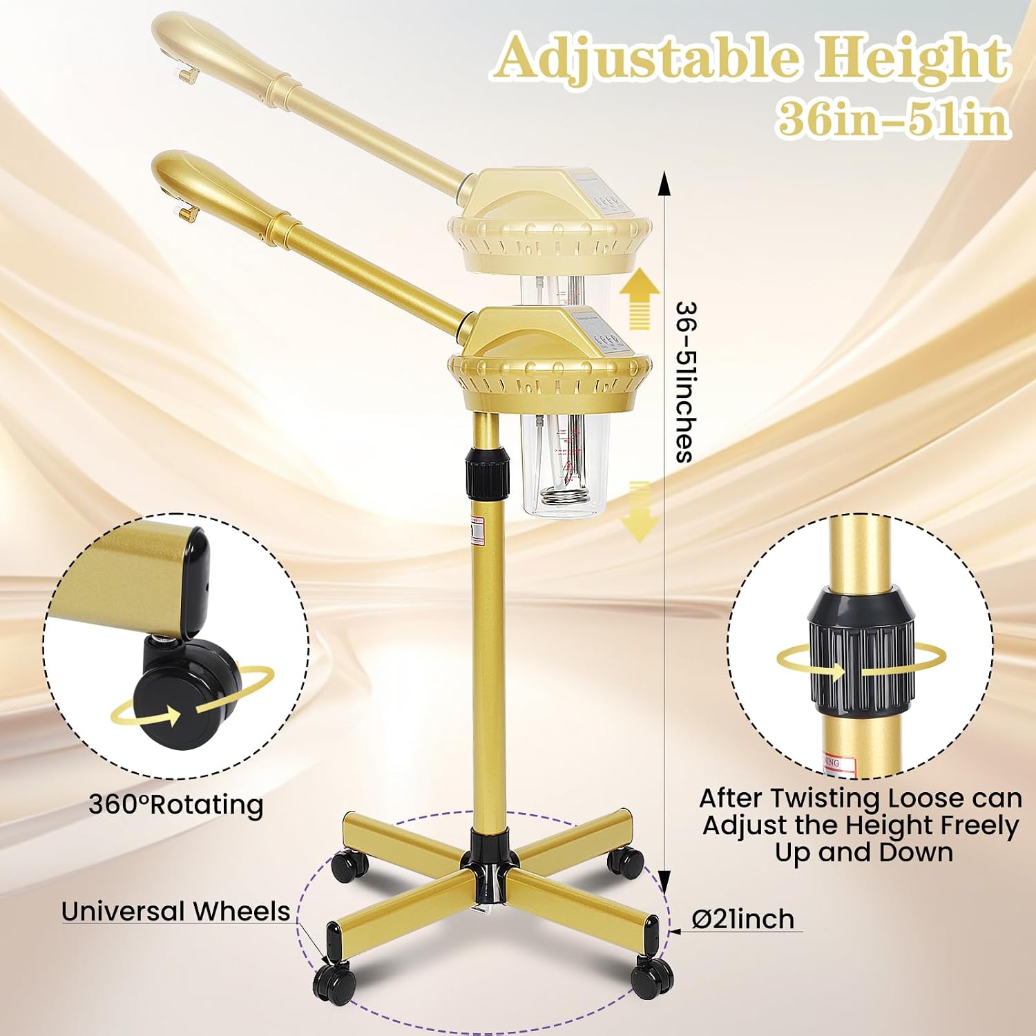 Facial Steamer, Professional Facial Steamer for Estheticians, Hot Mist & Timer Function, Ozone Face Steamer on Wheels for Spa, Salon and at Home Use