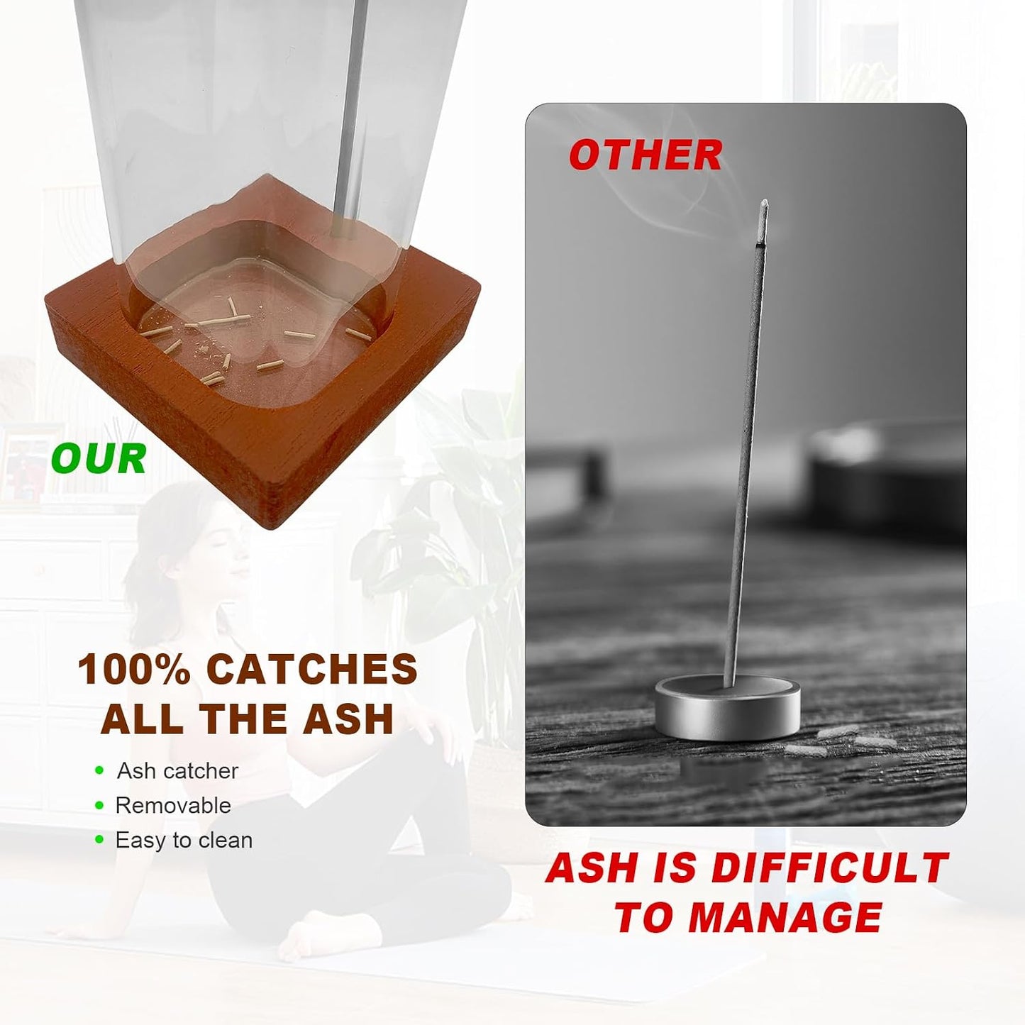 2 Pack Incense Holder, Incense Burner, Insence-Stick Holder Mess-Free Incense Burner Holder, Ideal for Meditation, Yoga, Relaxation, and Home Decor - Anti-Ash Flying