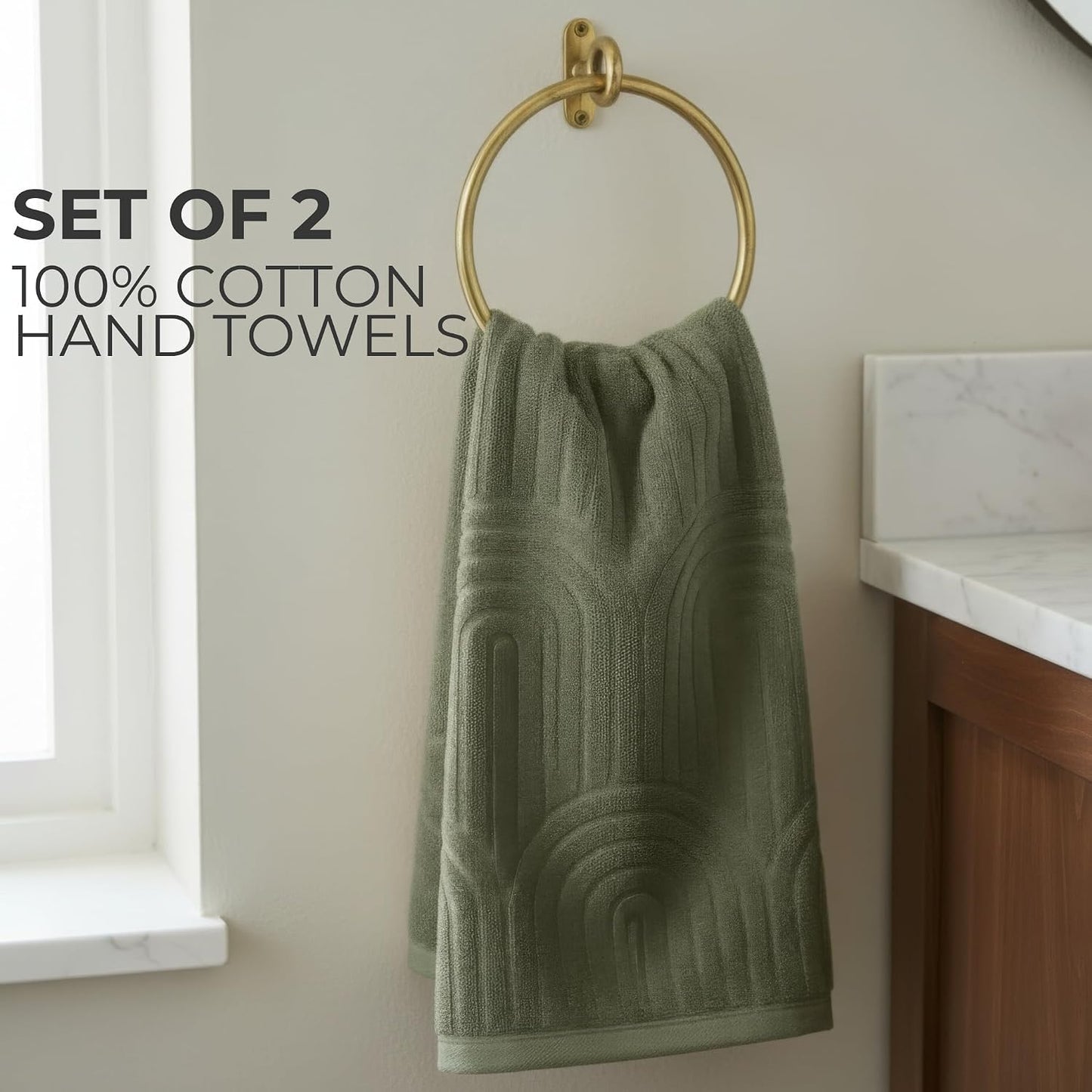 KIBAGA Decorative Hand Towels for Your Bathroom Or Kitchen – Luxurious Set of 2 Soft Boho Cotton Towels are Absorbent, Lightweight & Dry Quickly - Perfect to Elevate Any Bath Decoration at Home