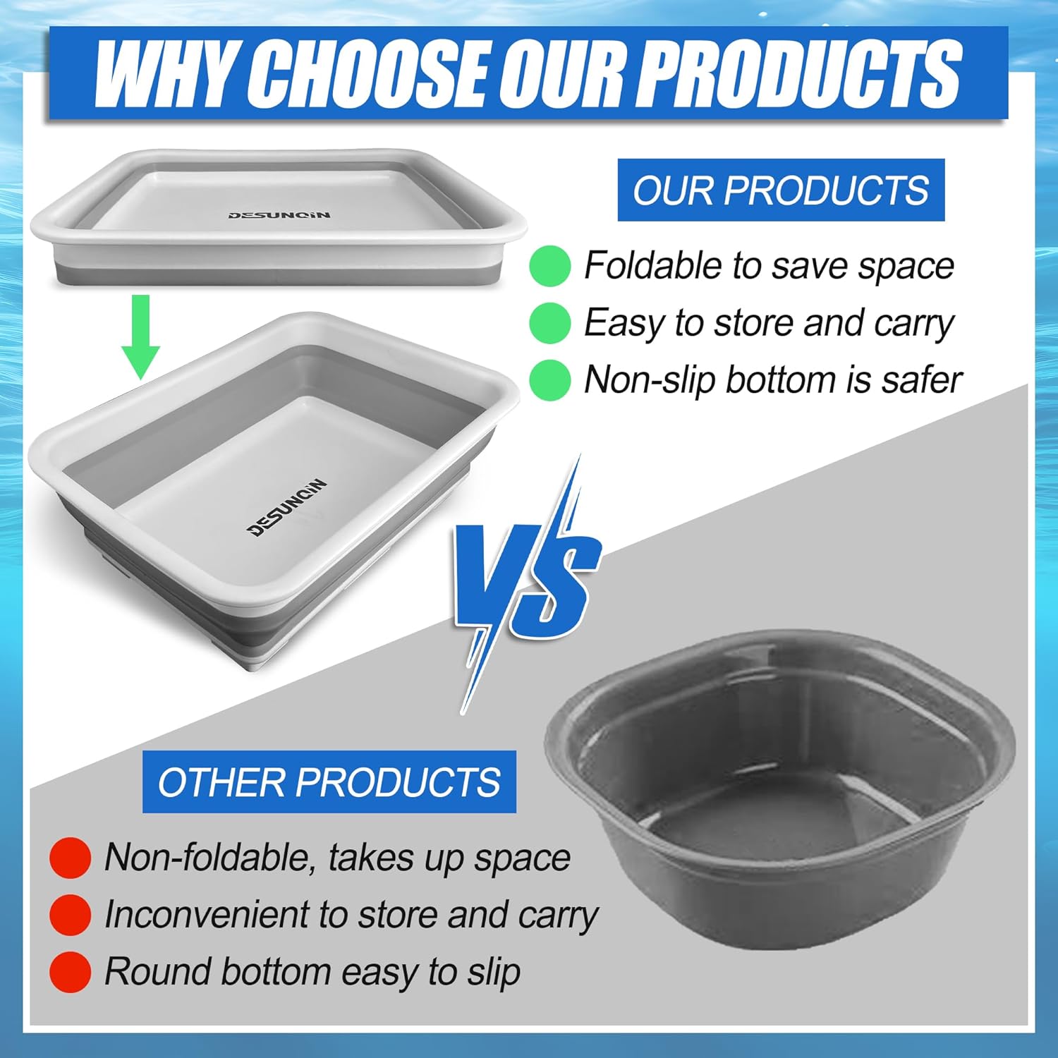 11.8" x 7.87" x 4.5" Pool Foot Bath Tray for Swimming Pool, Non- Slip Collapsible Foot Bath for Pool, Portable Foot Tub for Pool for Above Ground Pool Accessories, Rinse Feet Keep Pool Clean