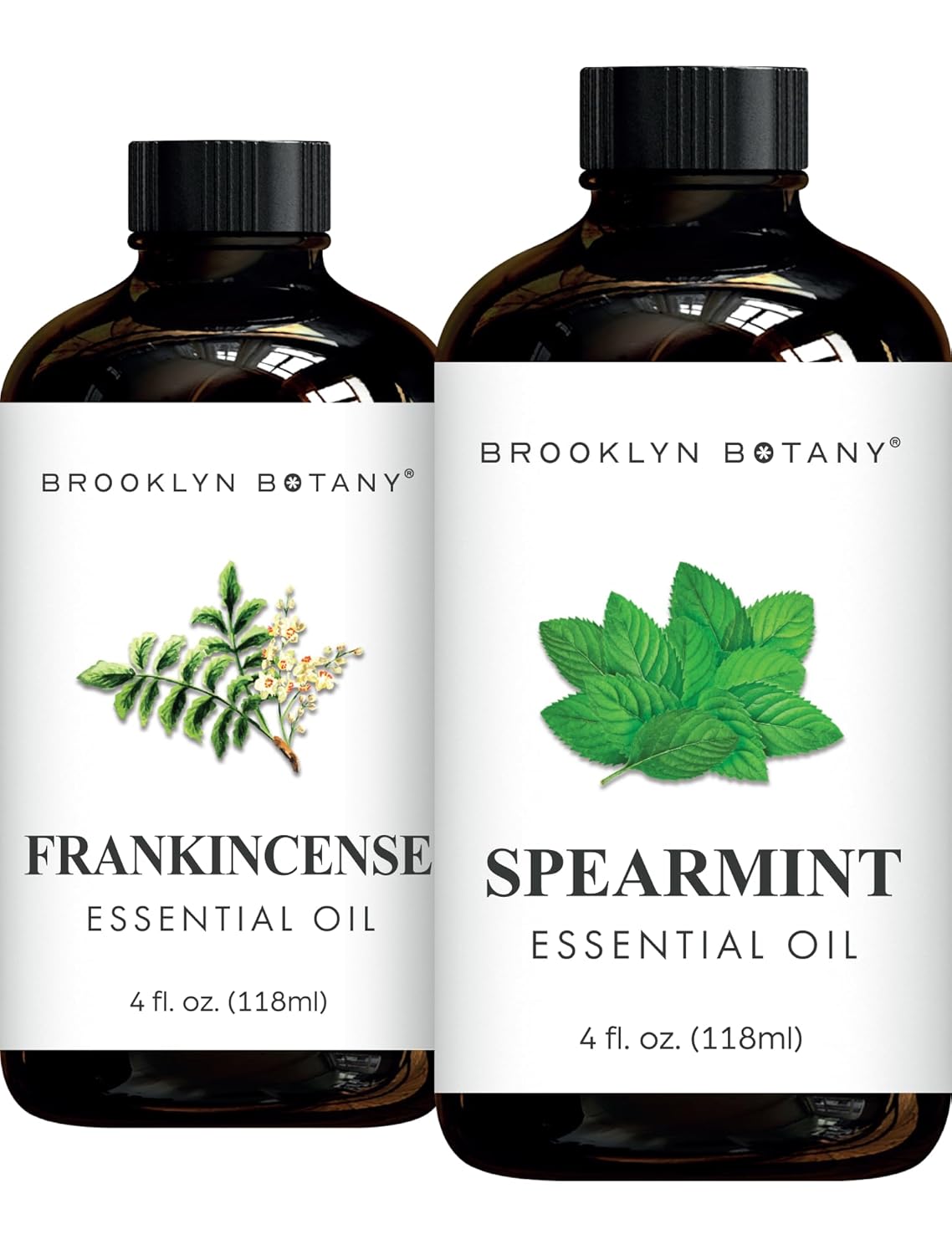 Brooklyn Botany Frankincense & Spearmint Essential Oils – 4 Fl Oz (Pack of 2) – 100% Pure & Natural – Cool & Grounding Aromatherapy Blend