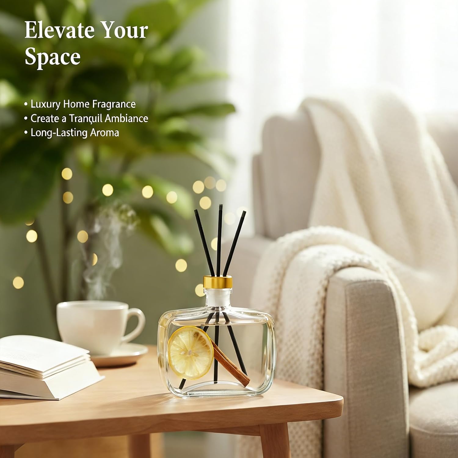 Reed Diffuser, Lavender Scented No Flame Air Freshener for Home, 100ml Long-Lasting Essential Oil Diffuser with Rattan Scent Sticks Lemon, Safe for Bedroom, Office, Bathroom