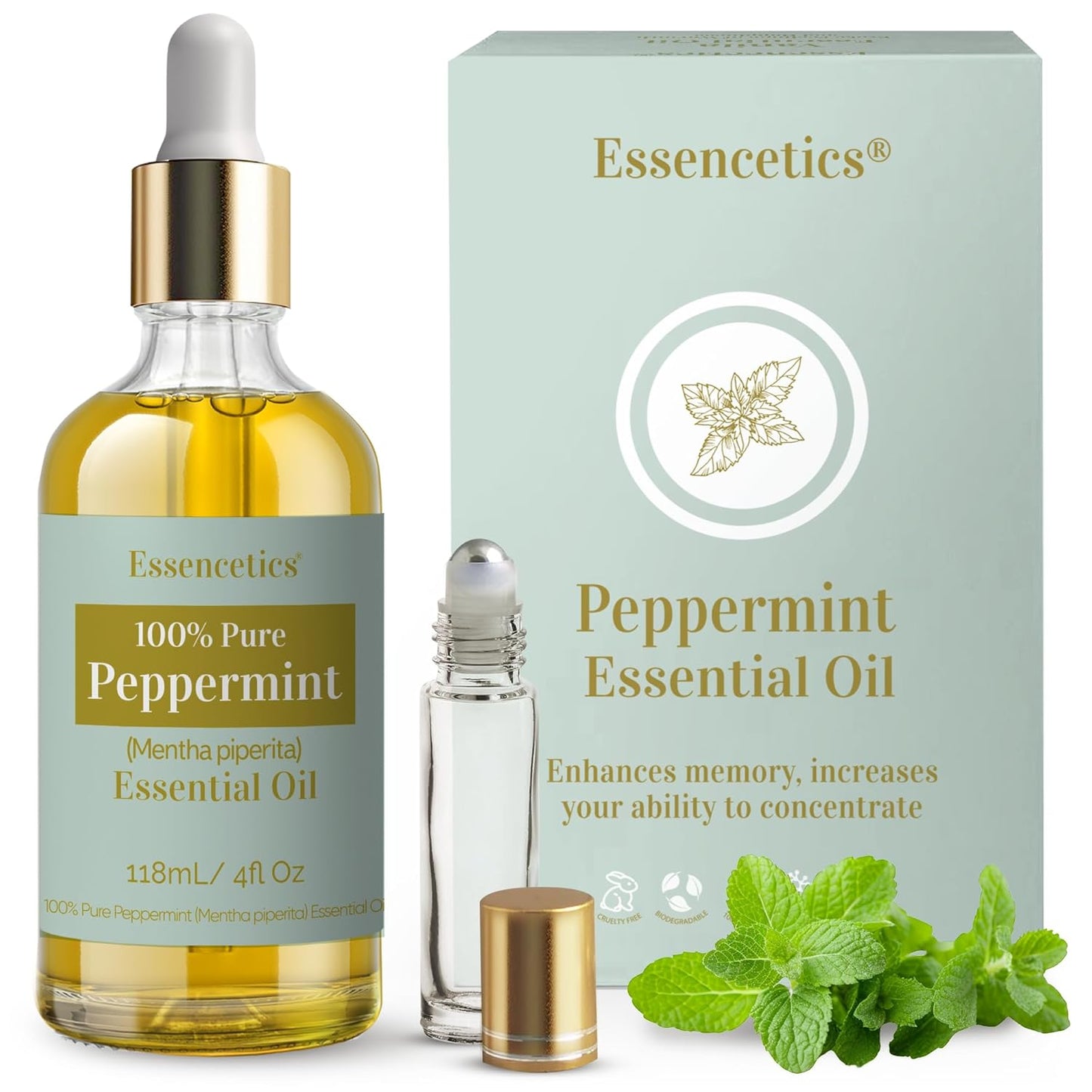 Peppermint Essential Oil 4 oz - 100% Natural- Infused with Olive & Sunflower Oils - Organic Peppermint Oil for Diffuser, Skin, Face & Hair Care