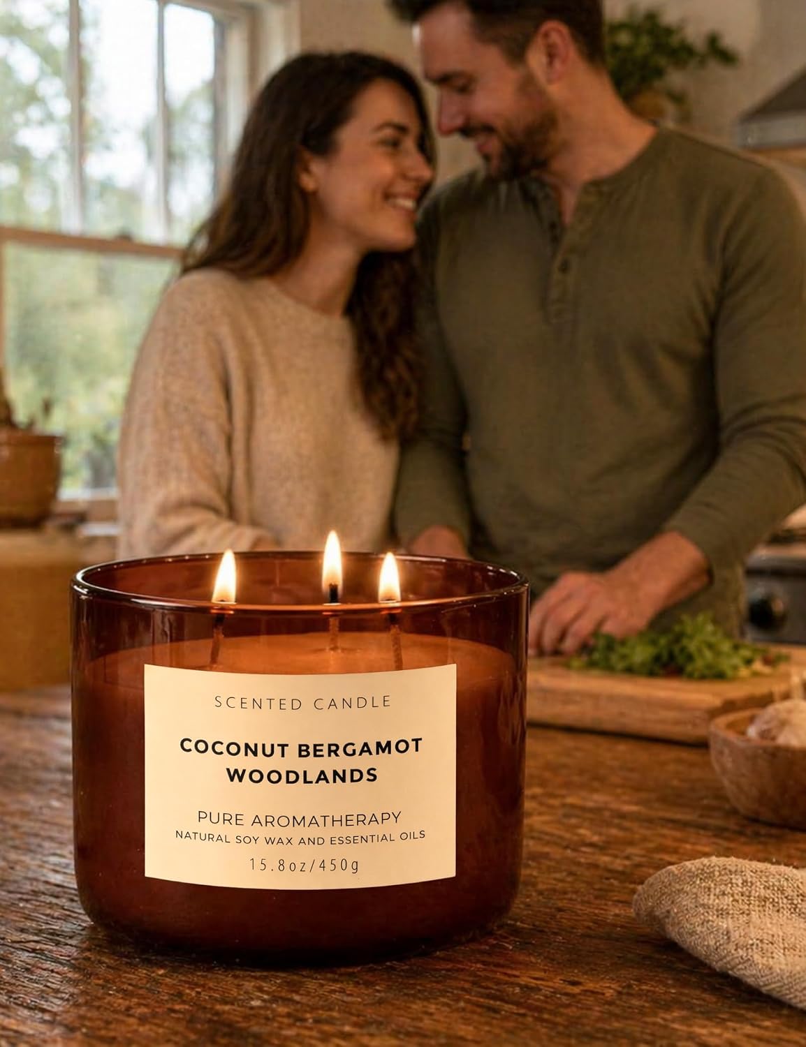 Coconut Bergamot Woodlands 3-Wick Soy Candle | 15.8 oz Large Scented Candle for Home | Clean Burn Long Lasting | Coconut Citrus Floral Scent | Gift Ready
