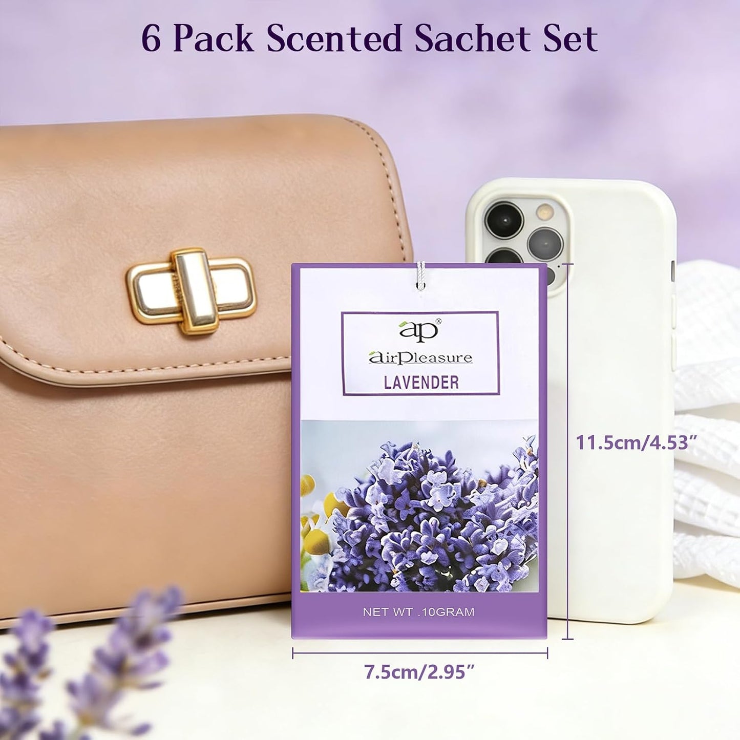 Lavender Scented Sachets Bag 6 Pack for Drawers & Closets, Long-Lasting Sachets Bags Wardrobe Freshener, Drawer Deodorizer Fresh Scents Home Fragrance Air Freshener Bags for Home Room