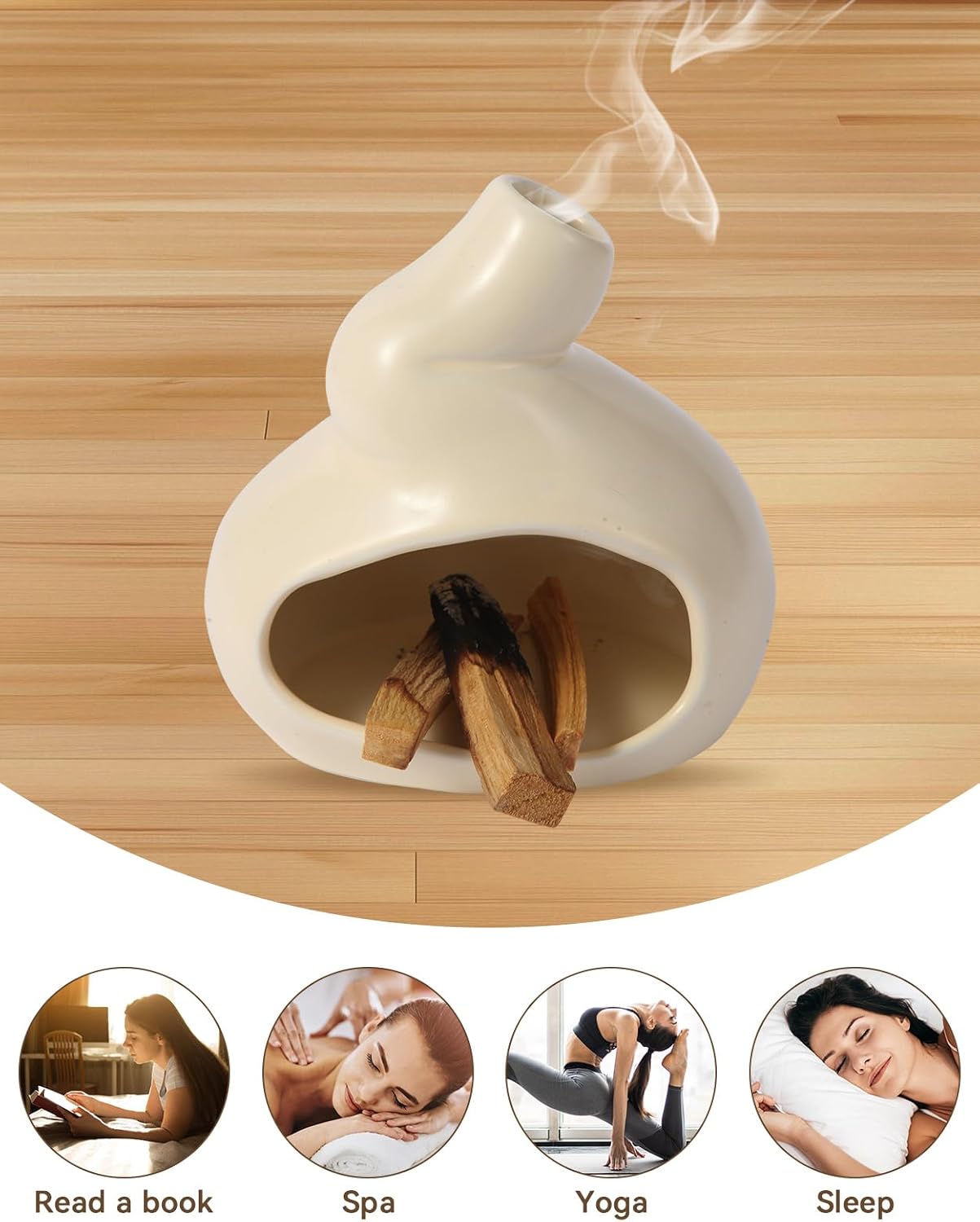 Handmade Ceramic Palo Santo Holder, Mini Ceramic Fireplace for sage, Ideal for Meditation and Altars – Durable Design for Sticks Burning, Unique Meditation Gift（Yellow）
