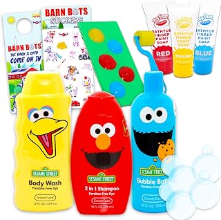 Ultimate Sesame Street Bathroom Set - Bundle with Shampoo, Body Wash, Bubble Bath, Paint, Stickers, More | Sesame Street Bath and Shower Supplies Kit for Kids, Boys, Girls