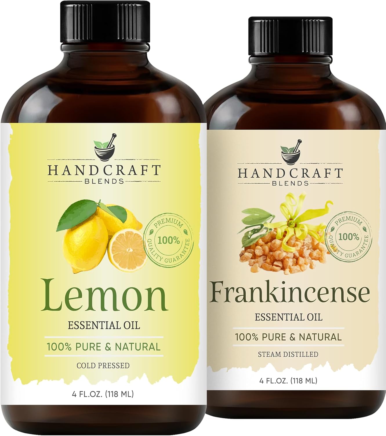 Handcraft Blends Bright & Centered Set: Frankincense and Lemon Essential Oils – (2 x 4 Fl Oz) – 100% Pure & Natural – for Diffuser, Aromatherapy, and DIY Projects