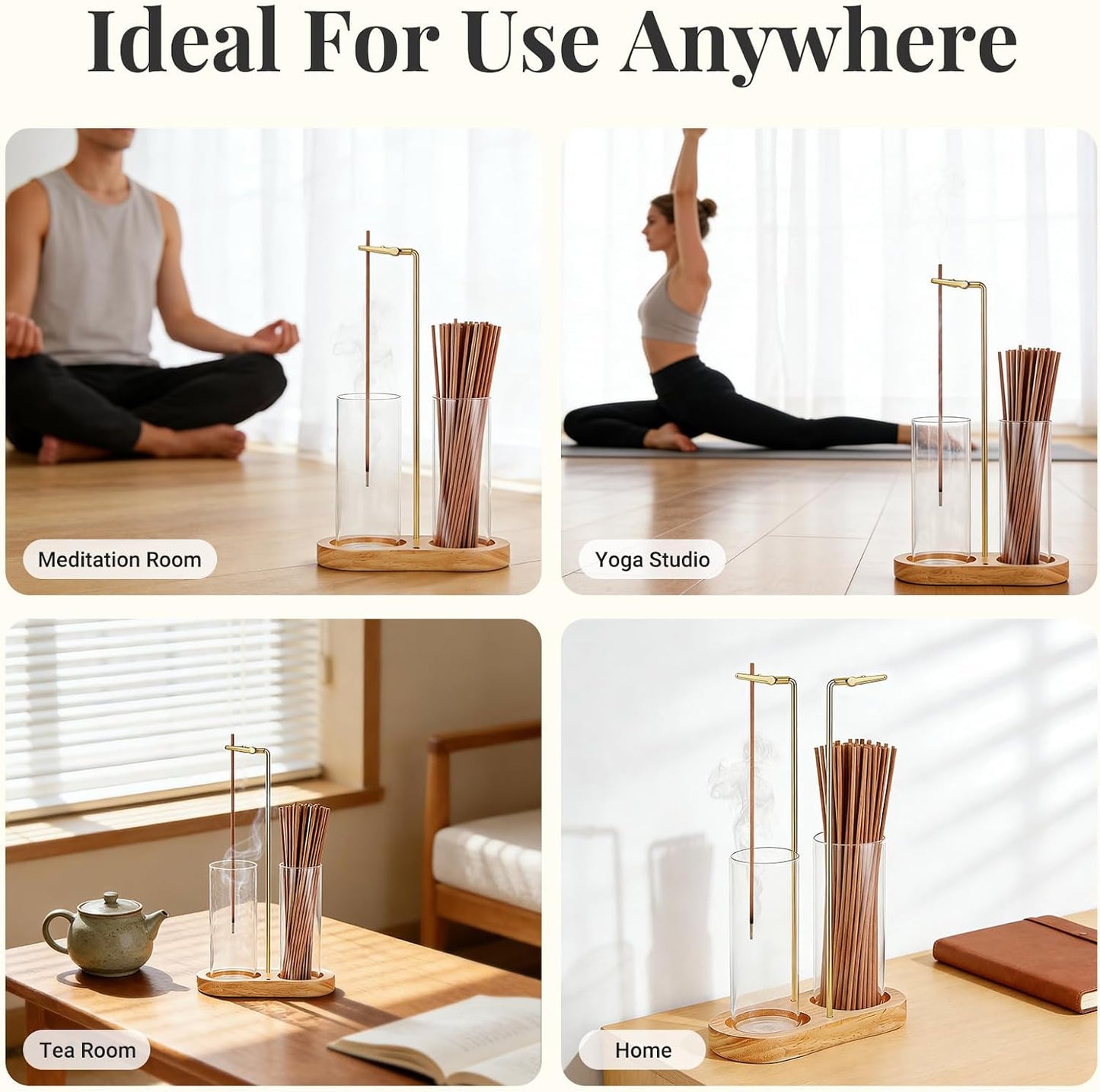 Glass Incense Holder, 2 in 1 Hanging Incense Burner Holder with Ash Catcher & Storage | Cute Boho Decor for Meditation, Yoga, Spa | Stick Incense Holder, Censer, Incense Tray Alternative (Natural)