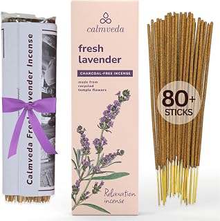 Fresh Lavender Incense for Calming - 80 Charcoal Free Incense Sticks, Made from Upcycled Flowers | Organic Incense Sticks Non Toxic | Use for Relaxation & Improves Sleep