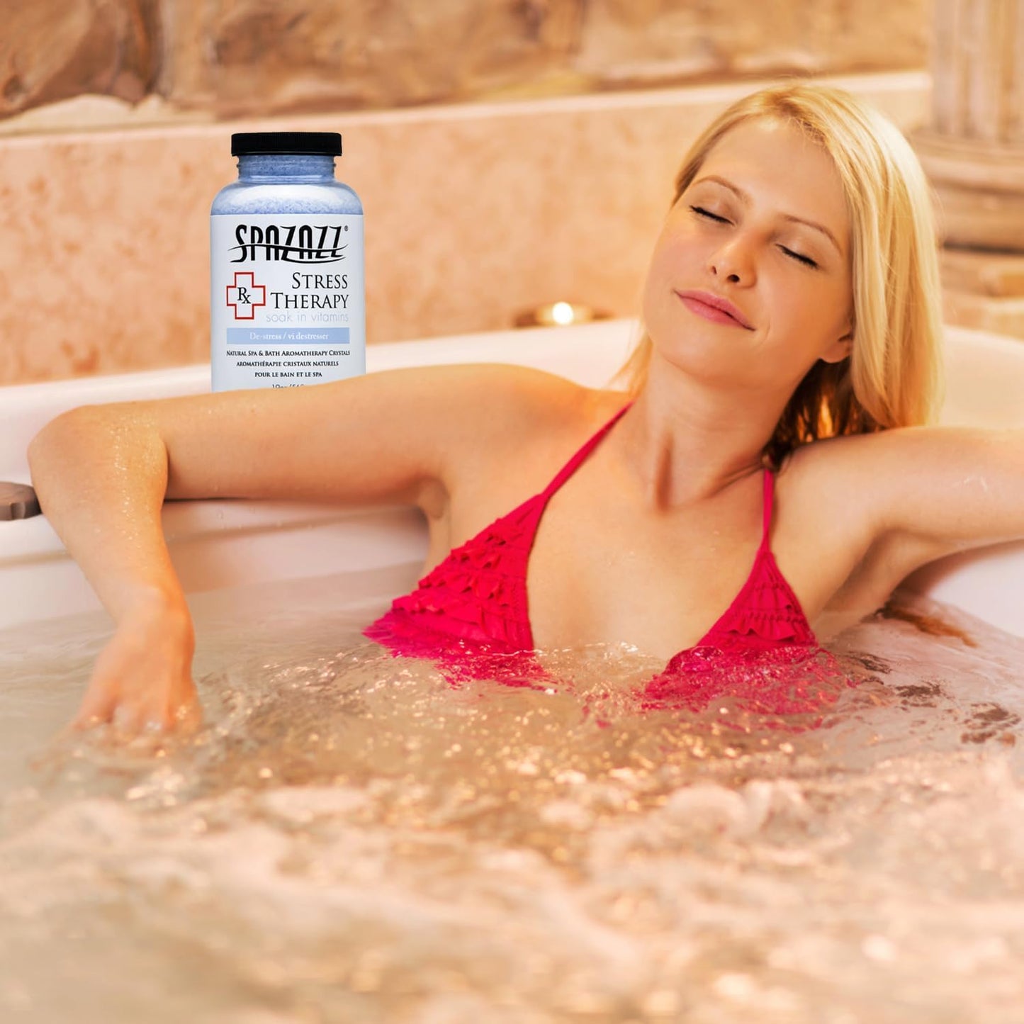 Spazazz Rx Stress Therapy Natural Spa & Bath Salt Aromatherapy Crystals- 2 Pack 19oz De-Stress - Calming & Relaxing Natural Aroma & Magnesium Mineral Bathing Salts - Safe for Your Hot Tub