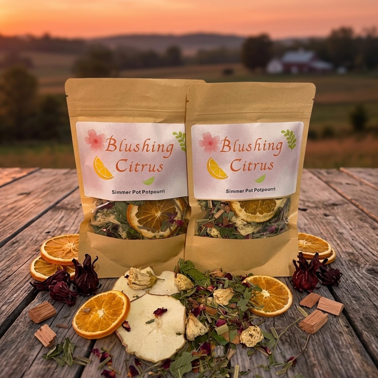 Blushing Citrus Stovetop Potpourri Kit - 2 Pack Natural Simmer Pot with Dried Orange & Apple Slices, Hibiscus Flowers, Rose Petals, Lemongrass, Mint & Cedarwood - Aromatherapy Home Fragrance Gift
