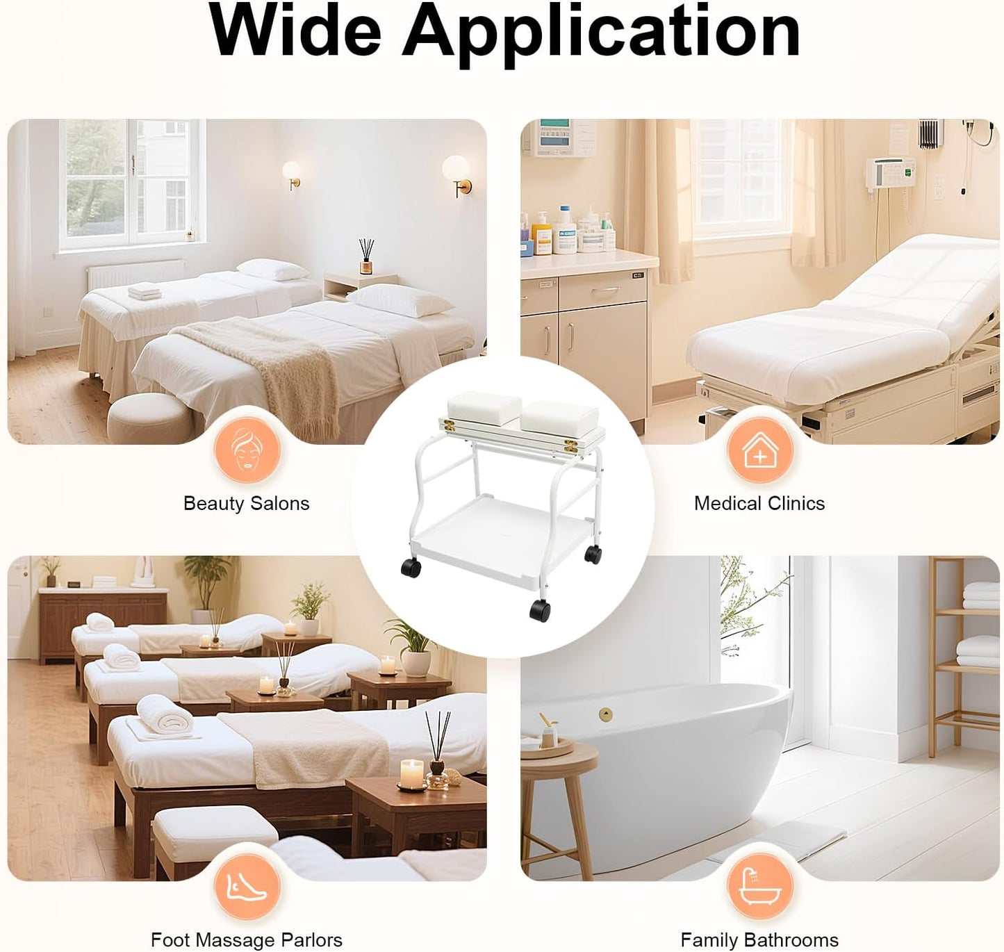 Foot Bath Trolley, Floorstanding Pedicure Foot Spa Trolley, Pedicure Foot Rest with 4 Plastic Universal Silent Wheels and Collapsible Board, Portable Footrest Stand Cart for Beauty Parlor Bathroom