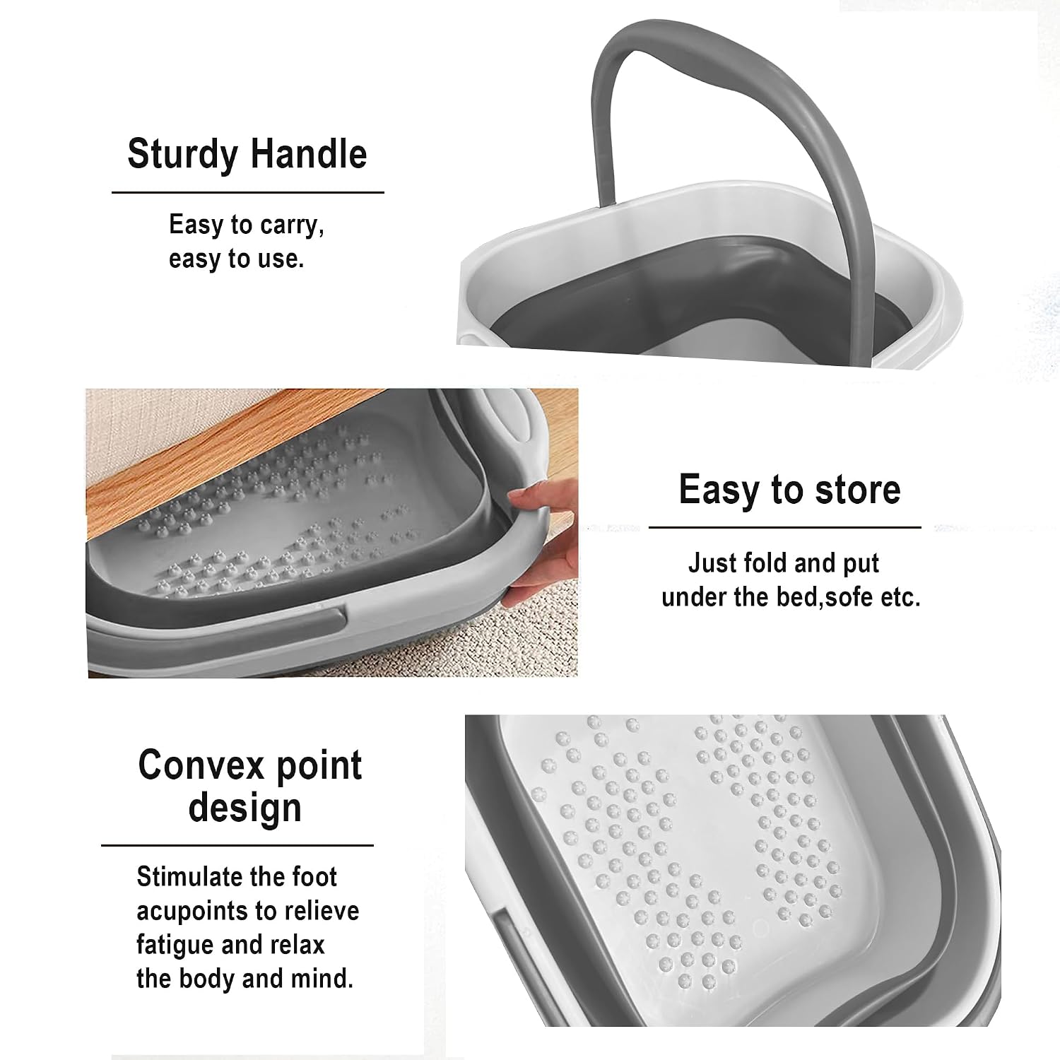 MontNorth Collapsible Foot Soak Tub with Handle,4 Gallons/15L Multifunction Foldable Foot Bath Basin with Massage Acupoint,Plastic Foot Bucket for Soaking Feet,Grey