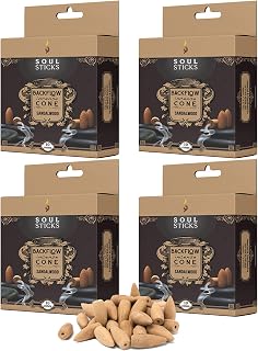 Soul Sticks Backflow Incense Cones – 40 Handmade Organic Cones for Waterfall Burner | 4 Pack Long Lasting Aromatic Scents | Thick White Smoke Incense for Meditation, Yoga & Gifts (Sandalwood)