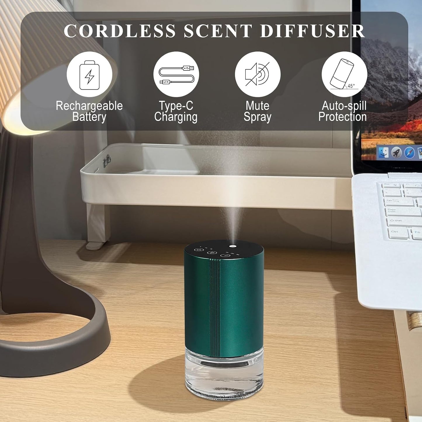 Christmas Essential Oil Diffuser, Waterless Scent Diffusers for Home Large Room, Rechargeable Atomizing Humidifier with 7-Color Night Light, Ultrasonic Air Freshener Machine (Green)