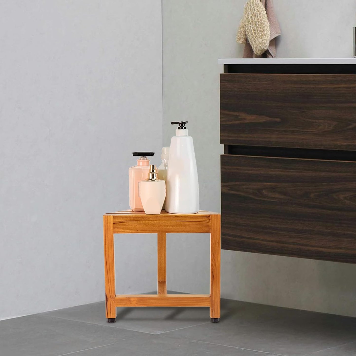 VaeFae Premium Teak Bathtub Tray and Teak Shower Corner Bench Small