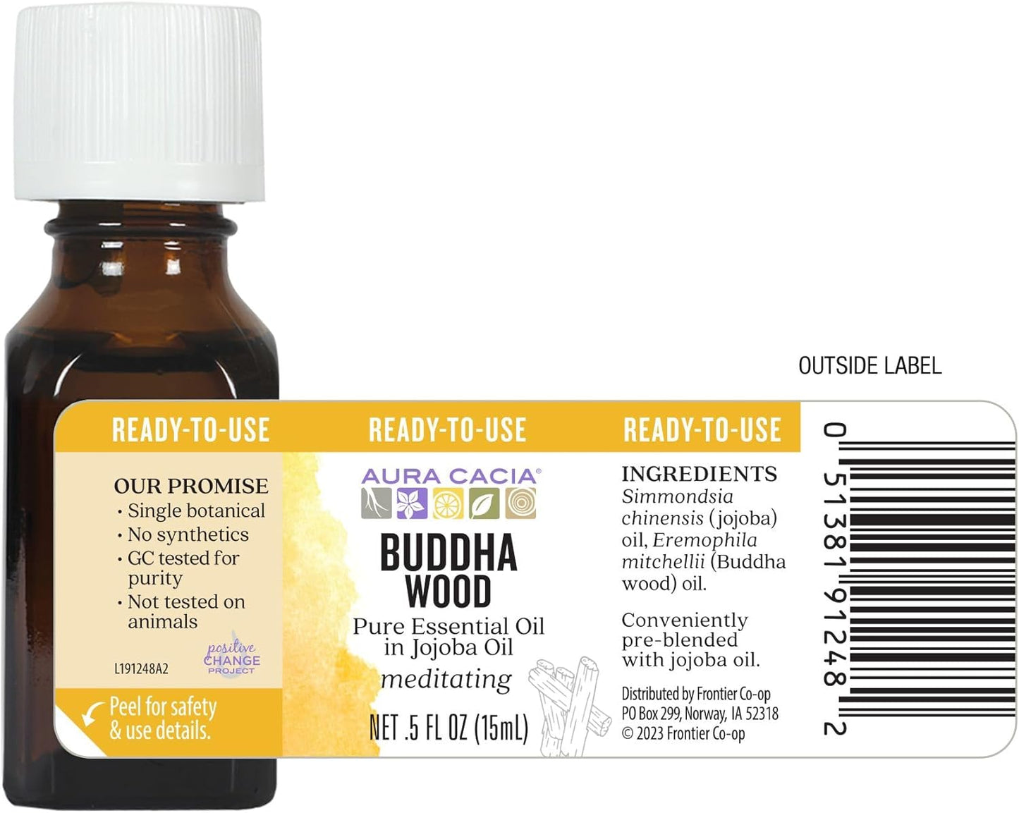 Aura Cacia Buddha Wood Essential Oil in Jojoba Oil | GC/MS Tested for Purity | 0.5 fl. oz.