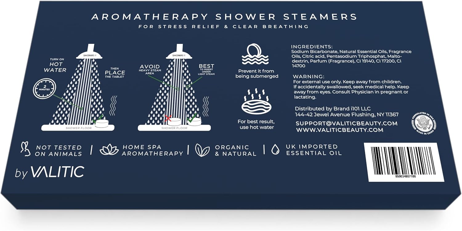 Valitic Aromatherapy Shower Steamers for Stress Relief and Relaxation - Gifts for Women Mom Birthday 8 Natural Essential Fizzies Shower Bombs - 4 Scents - Lavender, Eucalyptus, Citrus, and Peppermint