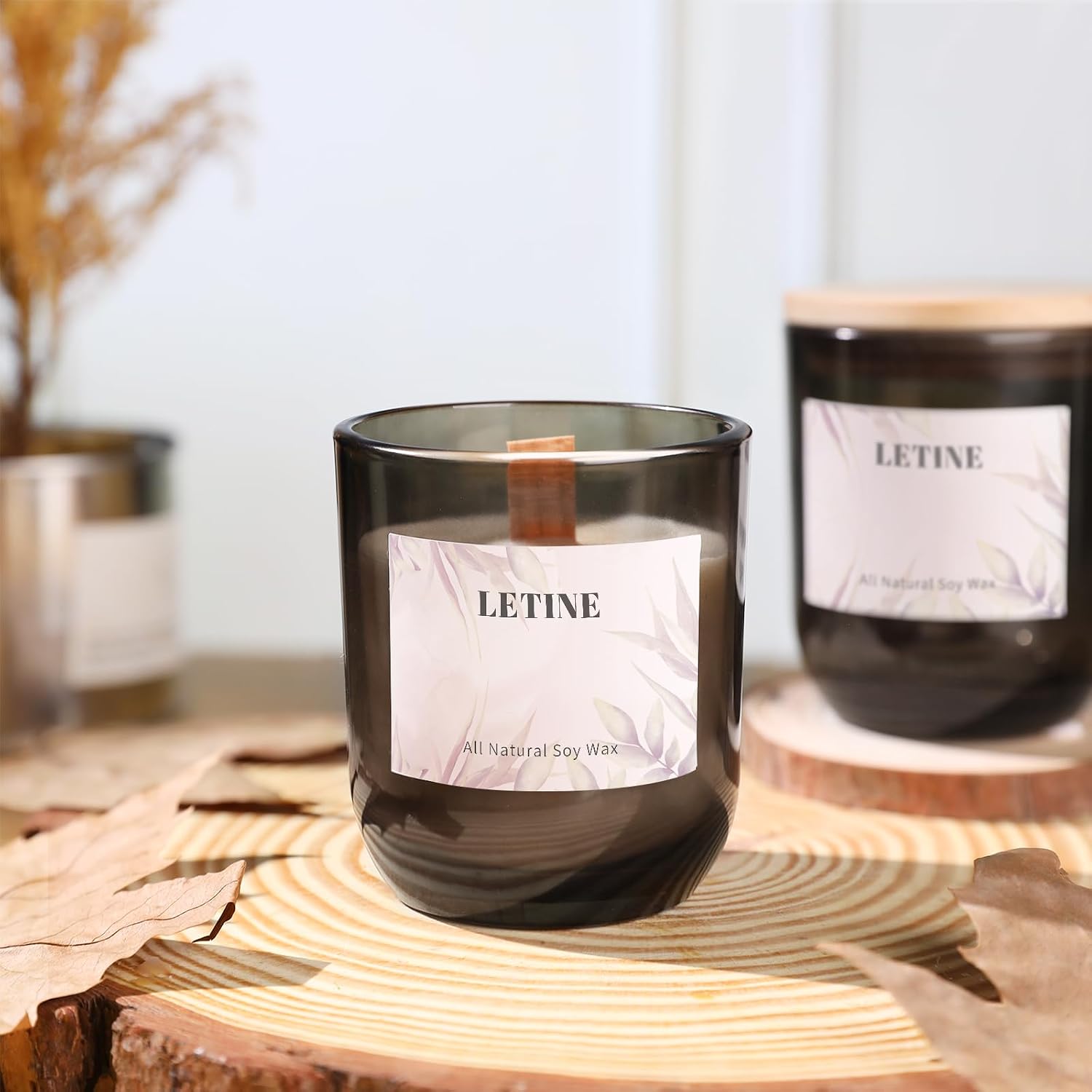 LETINE 12PCS 8oz Smoke Gray Glass Candle Jars with Lids - Perfect for Storage & Gifts | Durable Candle Containers for Bulk Candle Supplies, Wedding Favors & Christmas Decor