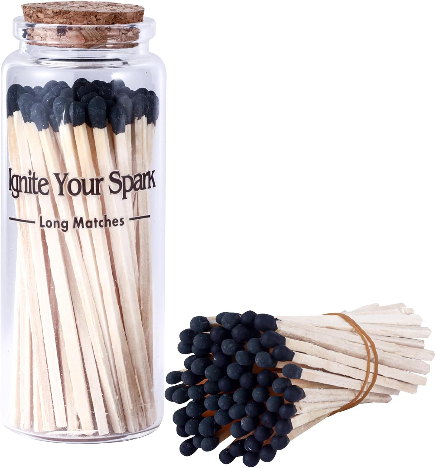4"" Black Match Holder with 3 Strikers, Candle Matches in a Jar, Match Jar with Striker for Candles, Fireplace Matches Bottle, Match Cloche with Strikers，Black Matches for Candles