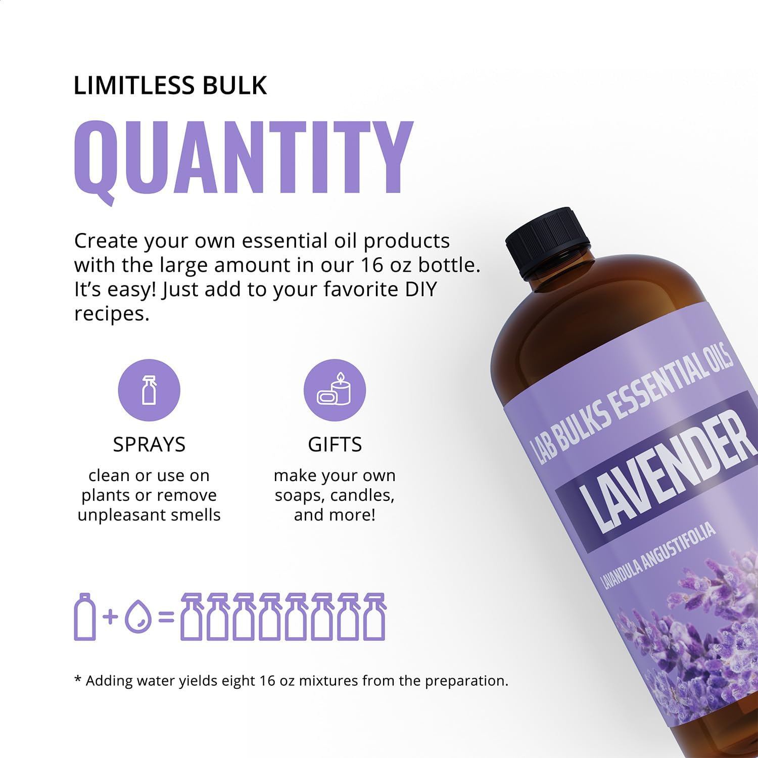 Lab Bulks Essential Oil (2-Pack) Lavender Essential Oil for Diffusers, Candles, Hair, Spray, Home – 16 oz Bulk