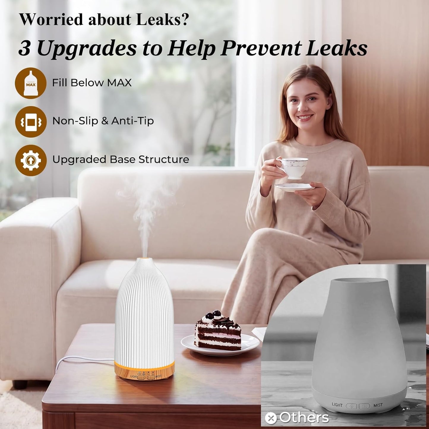 URPOWER 150ML Essential Oil Diffusers for Home, Ultrasonic Aromatherapy Diffuser with 7 Color Changing Lights, Timer & Auto Shut-Off, Scent Diffuser for Bedroom, Office, Yoga