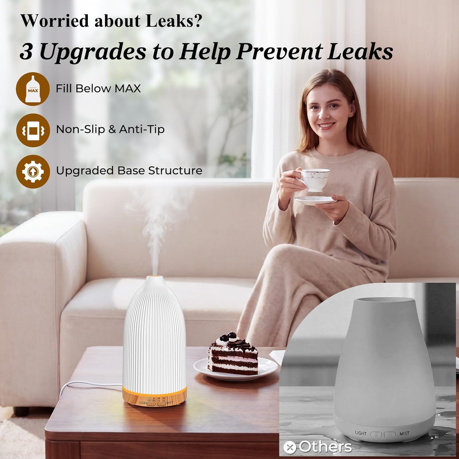 URPOWER 150ML Essential Oil Diffusers for Home, Ultrasonic Aromatherapy Diffuser with 7 Color Changing Lights, Timer & Auto Shut-Off, Scent Diffuser for Bedroom, Office, Yoga