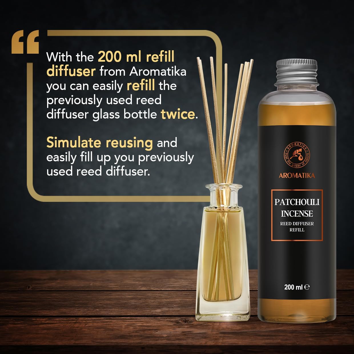 Reed Diffuser Refill Patchouli-Frankincense 6.8Fl Oz - Aroma Refill for Reed Diffuser - Long Lasting Home Fragrance - Air Freshener - Warm Scent - Aromatherapy - Home Decor - Air Diffuser