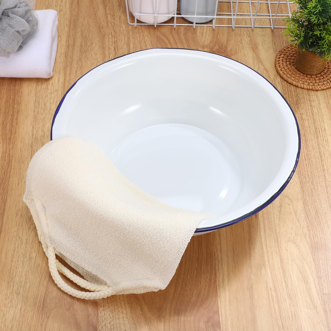 Vintage Enamel Basin, Foot Bucket for Soaking feet Laundry Wash Basin Foot Soak Bucket Bath Tub for Feet Washing (11.81 X 7.09 X 3.54 Inches)