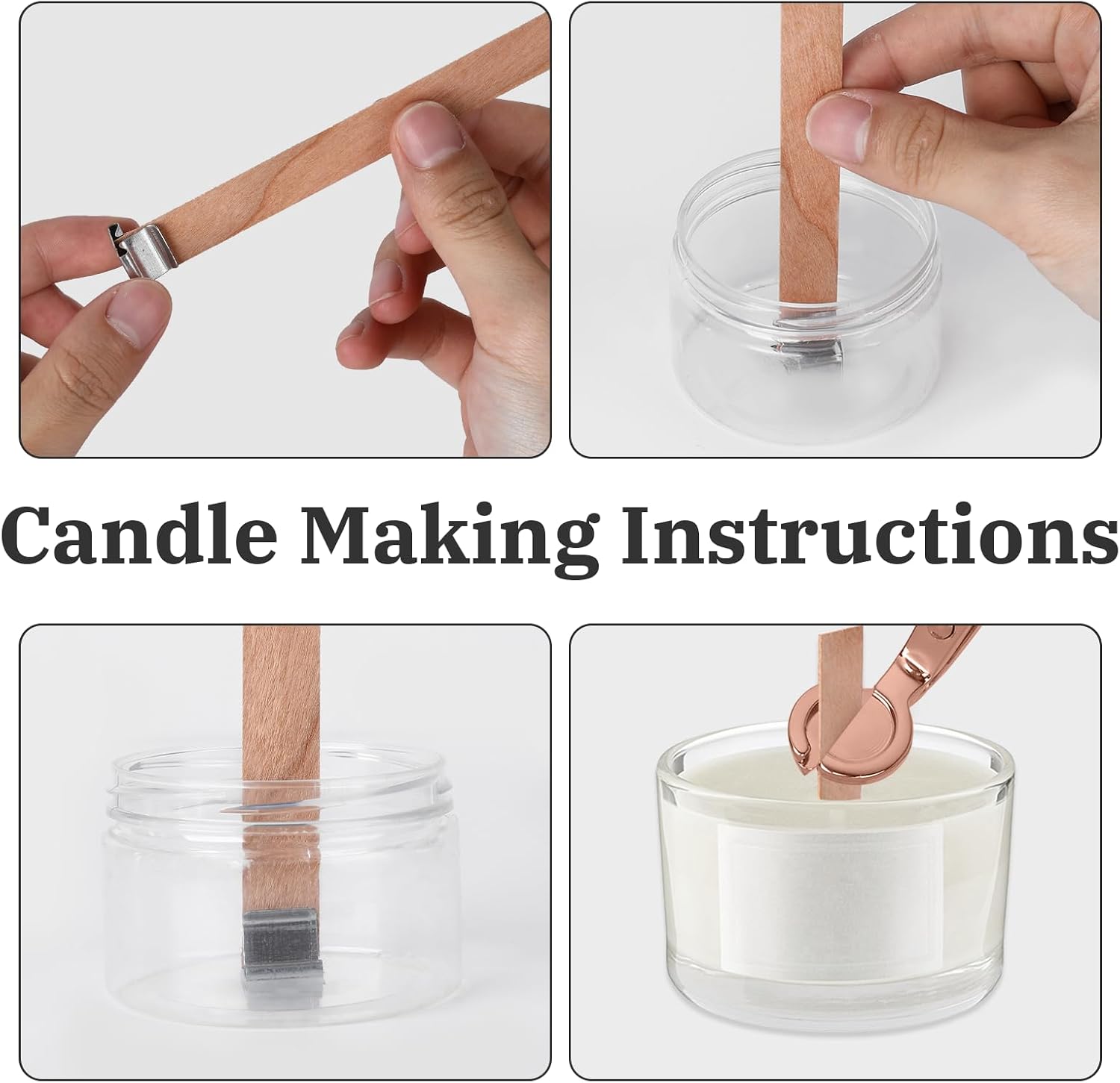 100 PCS Thickened Wood Wicks for Candles Making with Wick Trimmer & Iron Bases-0.5 × 5.1in, Naturally Smokeless Candle Wicks Naturally Smokeless for Long Lasting(T-Shaped Base)