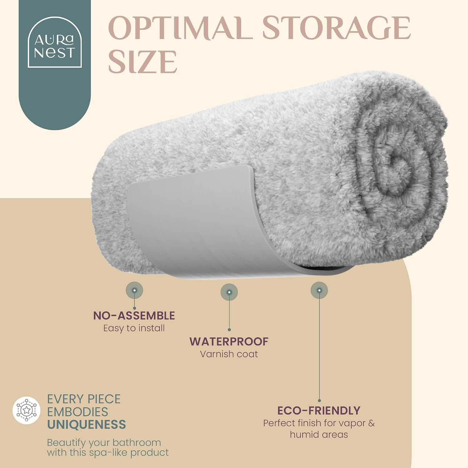 Bamboo Towel Rack by Aura Nest Set of 4 Wood Towel Racks Bamboo Bathroom Accessories -Wall Towel Holder for Rolled Towels Wooden Towel Racks for Bathroom Spa Bathroom - White