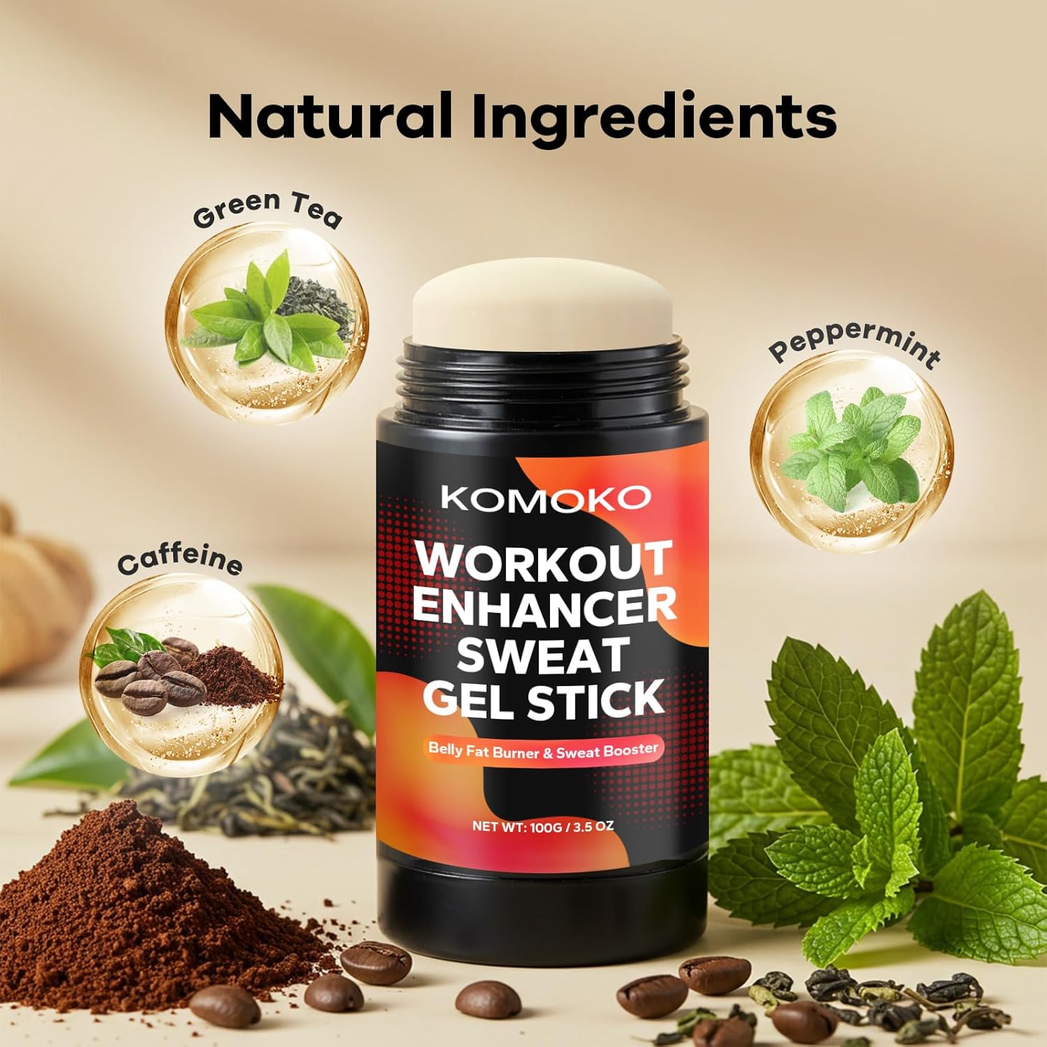 Komoko Fat Burning Sweat Gel Stick (3.5 oz), Workout Enhancer Roll-On Gel Stick, Sweat Cream for Stomach Fat, Belly Fat Burner & Waist Trainer Gel for Women & Men