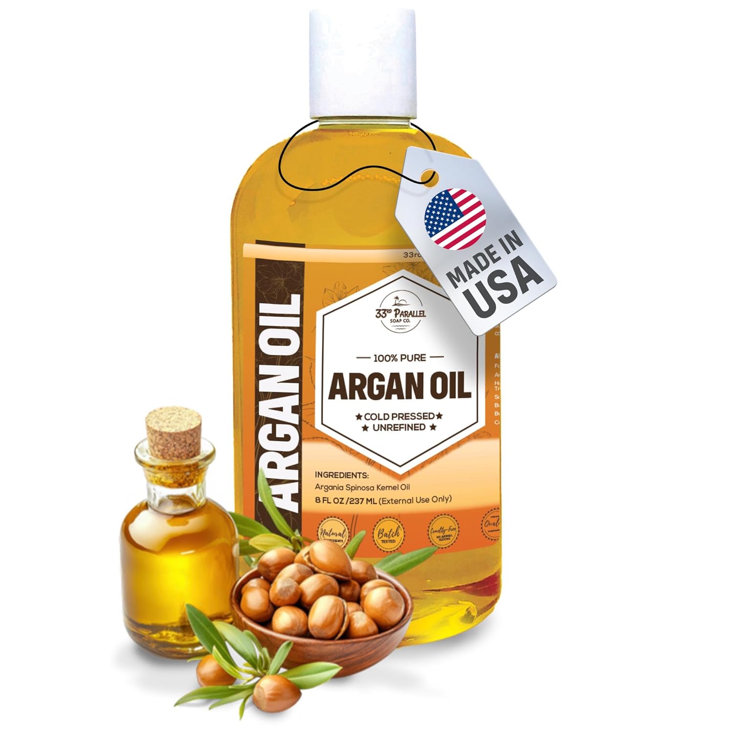 Argan Oil (8oz) – 100% Pure Cold Pressed Carrier Oil for Face, Skin, Hair, Scalp & Nails – Lightweight Natural Moisturizer for DIY Skincare and Beauty Formulations | 8 OUNCES