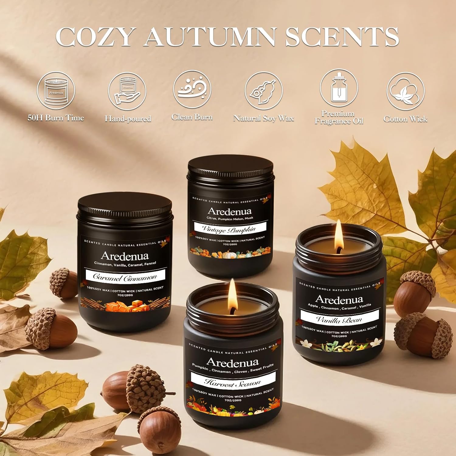Caramel Cinnamon Luxury Candle - Rich Gourmand Scent, 7oz Natural Soy Wax, Hand-Poured Cozy Home Scented Candle - Elegant Home Fragrance for Living Room, Dinner Party & Self-Care Indulgence
