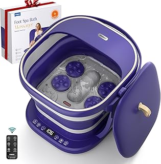 Puboo Electric Foot Bath Massager with Remote, 16 Motorized Massage Balls for Stress Relief, Collapsible Foot Spa Bath Massager with Heat, Pedicure Spa Tub with Temp Control, Purple