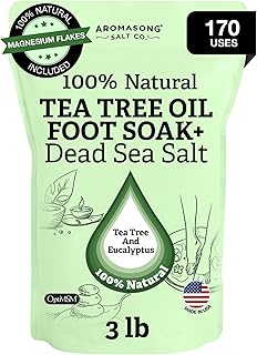 Aromasong Tea Tree Foot Soak with Magnesium Flakes and Dead Sea Foot Soaking Salts - Pedicure Tea Tree Oil Foot Soak for Dry Cracked Feet-Athlete's Callus Remover- Eliminates Odor- Packaging May Vary