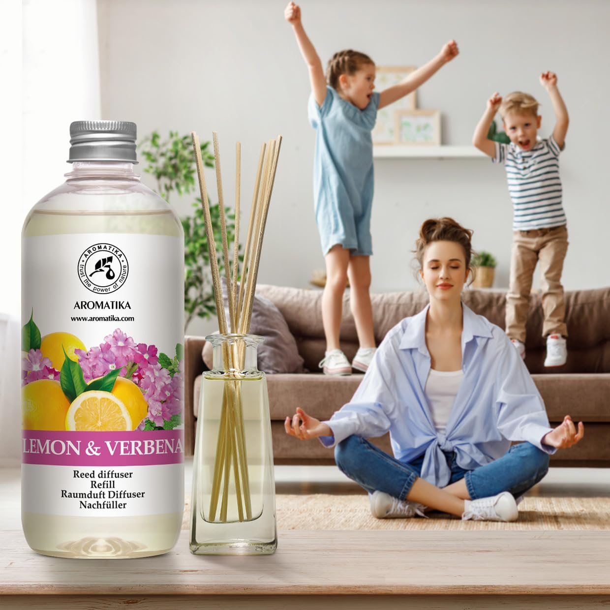 Reed Diffuser Refill Lemon & Verbena 17 Fl Oz - Home Fragrance - Air Freshener - Room Freshener - Relaxation Fragrance - Scented Diffusers - Citrus Scent - Aromatherapy
